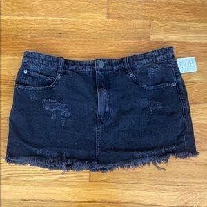 Free People Distressed Black Denim Mini Skirt